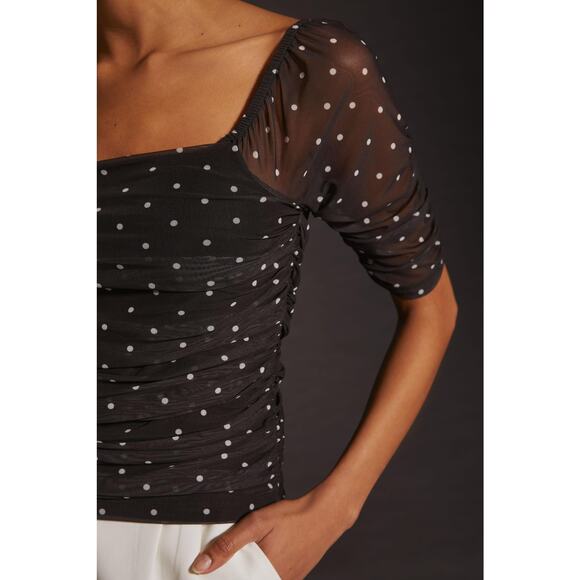 Anthropologie Shirred Mesh Polka Dot Top - New - Size XL - Picture 4 of 6